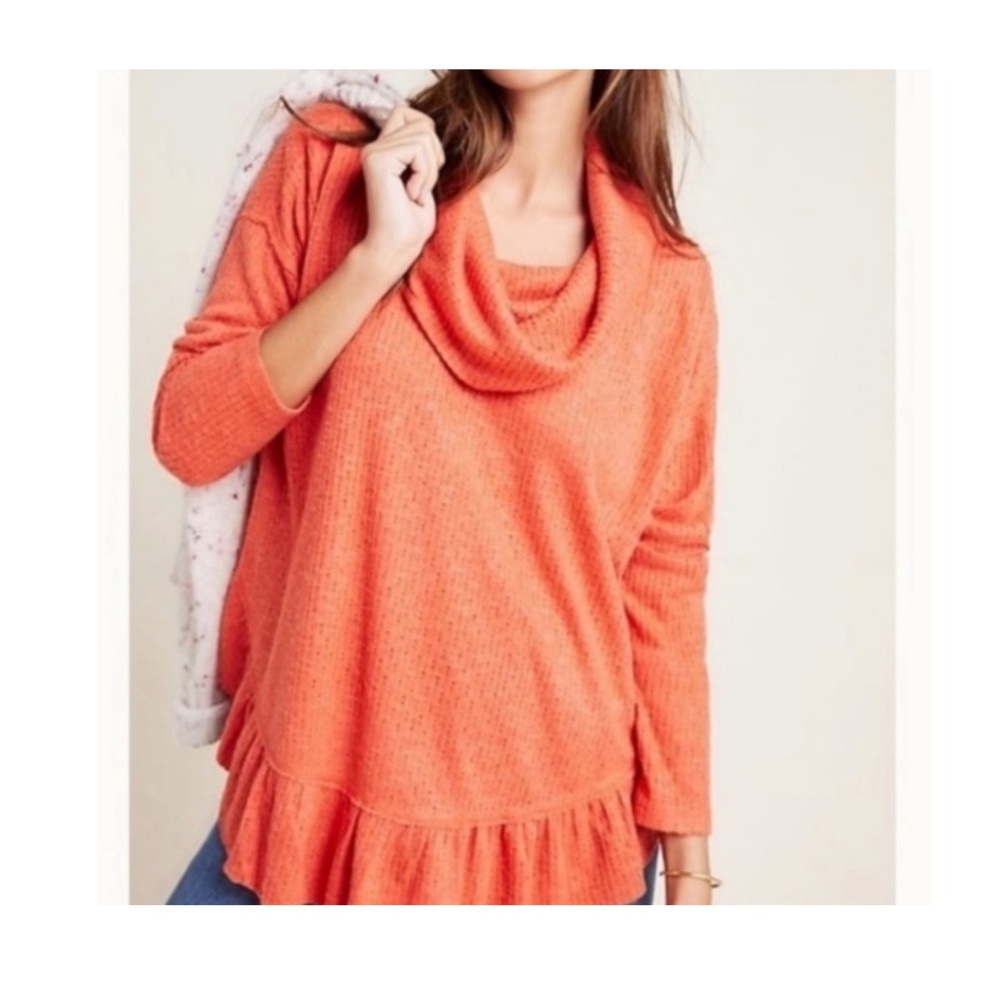 Maeve by Anthropologie Addie Ruffled Hacci Pullover Sweater Orange Size Small